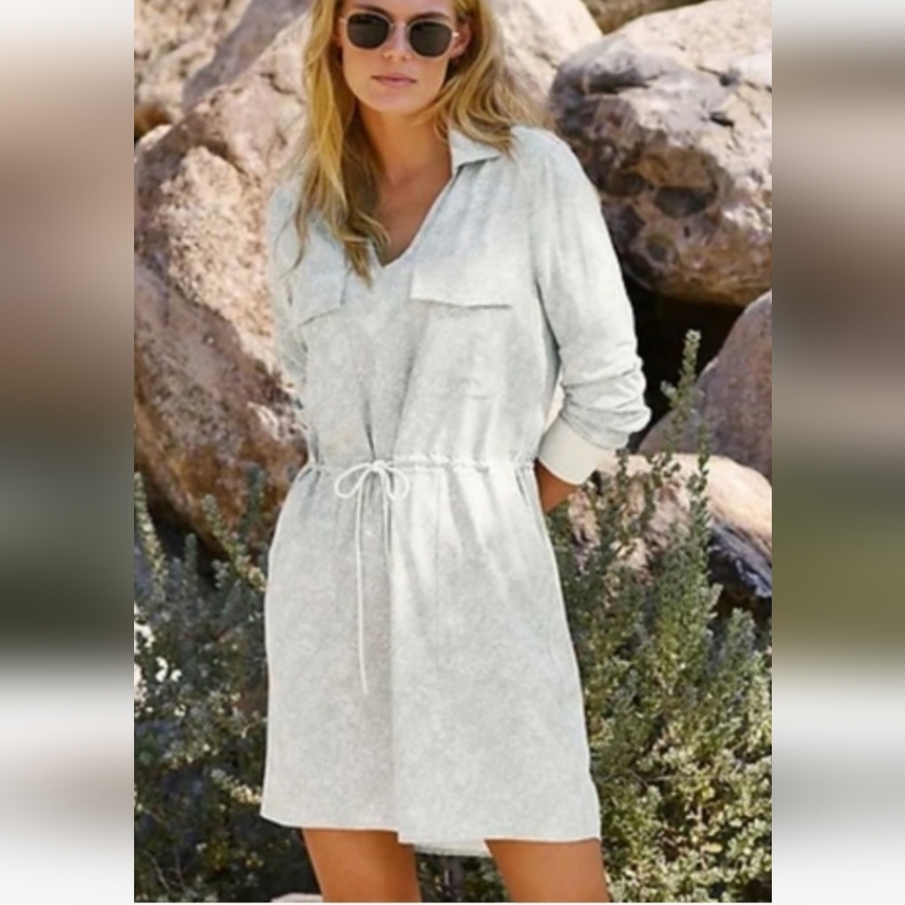 Athleta Light Gray Drawstring Shirt Dress